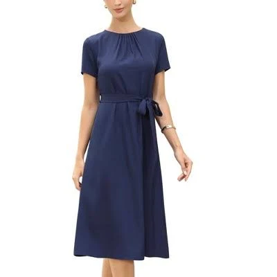 dress Inspire Chic Women's Pleated Short Sleeve Belted A-Line Midi Dress Target $35.09
