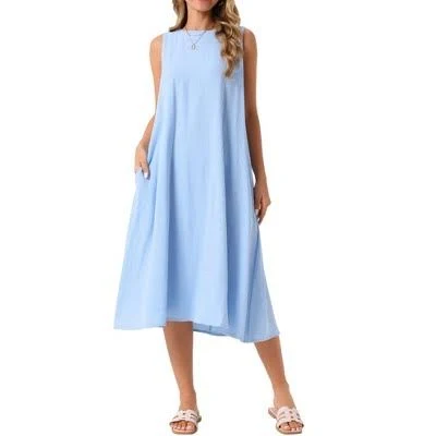 dress Inspire Chic Women's Sleeveless Crew Neck Linen Shift Midi Dress with Pockets Target $43.99