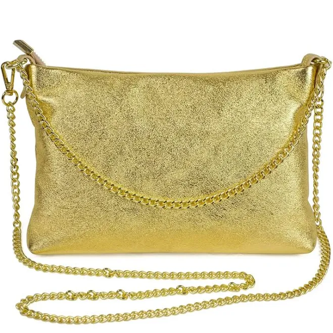 bag Italian Genuine Leather Handbag with Gold Chain Strap TikTok Shop $34.4
