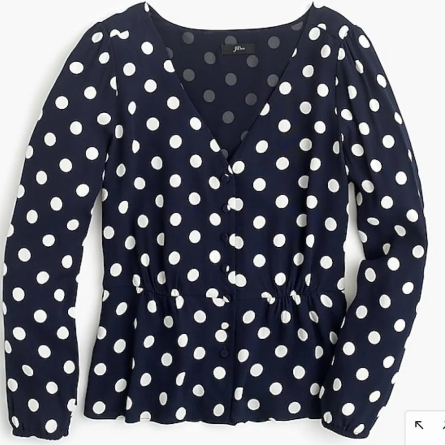 blouse J.crew Polka Dot Long Sleeve Crepe Peplum Blouse, Navy/ivory, Sz 0 Xs eBay $19.99