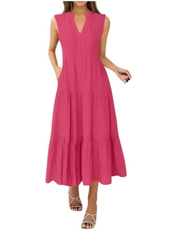 dress Jewelreauty Womens Ruffle Tiered Maxi Dress Sleeveless V Neck Summer Casual Tank Sundress Cozy Flowy Long Dress (M, Hot Pink), Women's, Size: Medium Walmart - Jewelreauty Fashions $10.79