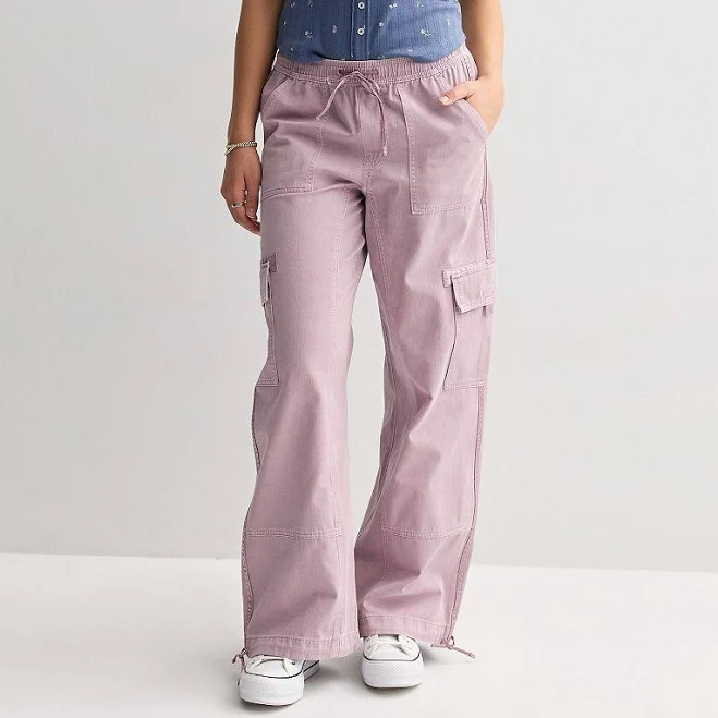 cargo pants Juniors' SO High Rise Satin Trim Baggy Cargo Pants, Girl's, Size: Large, Lilac Magic Kohl's $29.99