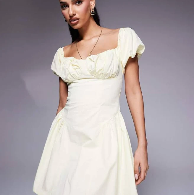 dress Kaiia Exclusive Cotton Rich Poplin Puff Sleeve Hip Pleat Mini Dress ASOS $59