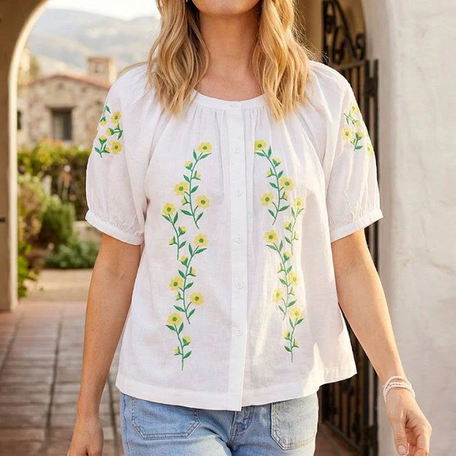 top Karen Kane Women's Floral Embroidered Cotton Peasant Top Karen Kane $84.5