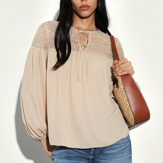 top KSTM Boho Lace Yoke Peasant Blouse missguided $8.03