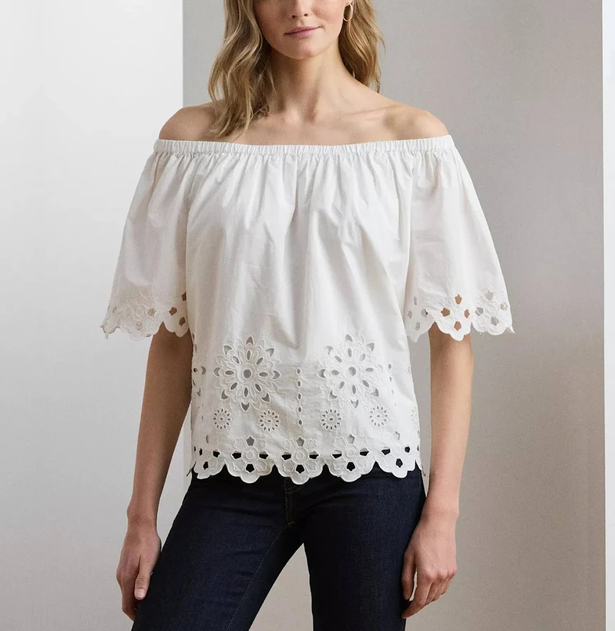 blouses Lauren Ralph Lauren Women's Off The Shoulder Eyelet Cotton Blouse eBay - dgfoutlet $39.99