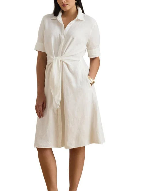 dress Lauren Women's Ralph Lauren Front Tie Linen Shirtdress Nordstrom $195