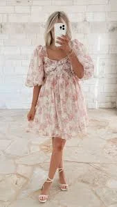 dress Leah Floral Puff Sleeve Mini Dress - Peach CK Squared Boutique $86