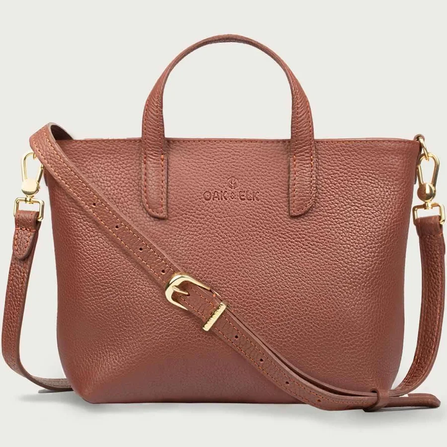 bag Leather Crossbody Bag with Golden Hardware Strap Oak & Elk $79