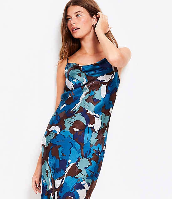 dress Loft Women's Brushstroke Cowl Midi Slip Dress LOFT $27.95