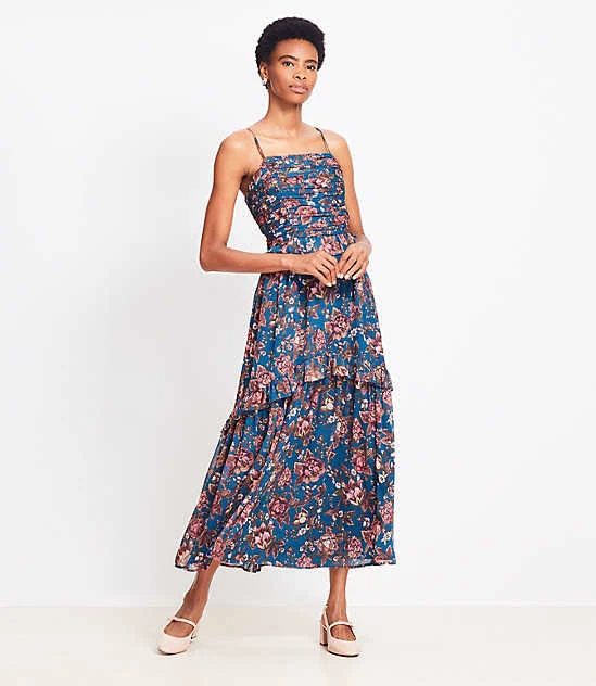 dress Loft Women's Floral Smocked Strappy Maxi Dress LOFT $44.93