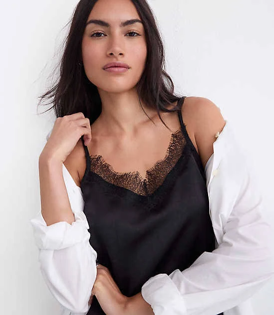 top Loft Women's Petite Lace Trim Satin Cami Top LOFT $25.79
