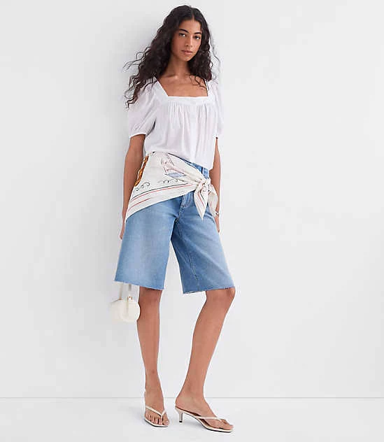 top Loft Women's Petite Puff Sleeve Square Neck Blouse LOFT $24
