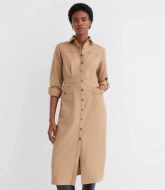 dress Loft Women's Petite Twill Midi Pocket Shirtdress LOFT $59.99