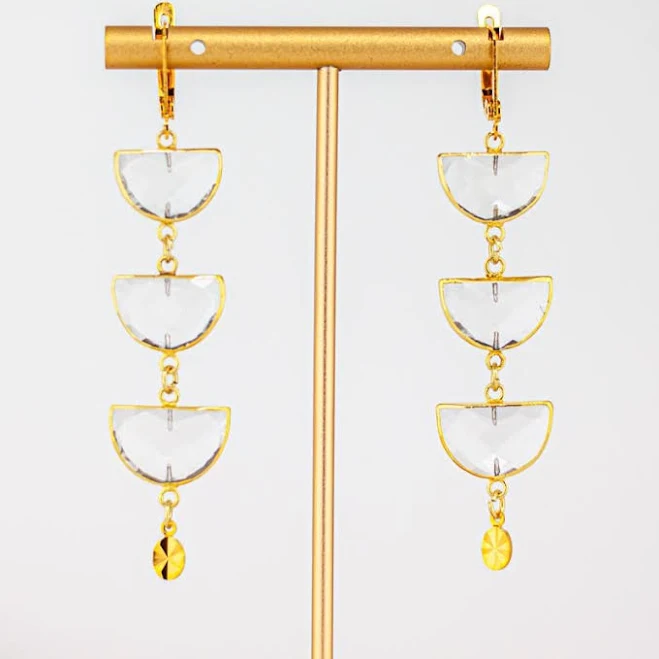 accessory Long Gold Dangling Quartz Drop Earrings Etsy - Seller $68.4