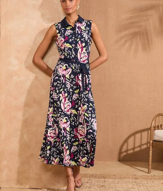 dress Love & Roses Floral Printed Jersey Midi Shirt Dress Next USA $100