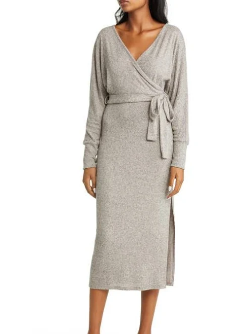 dress Loveappella Women's Faux Wrap Long Sleeve Midi Dress Nordstrom $68