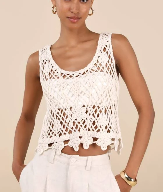 top Lulus Cotton Sheer Crochet Knit Tank Top Lulus $17.4