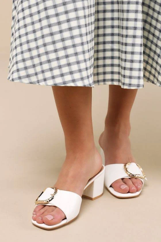 shoes Lulus Ivory Low Heel Buckle Slide Sandals Womens Lulus $45