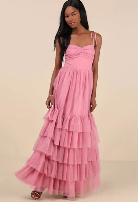 dress Lulus Mesh Tiered Tie-Strap Maxi Dress Lulus $98