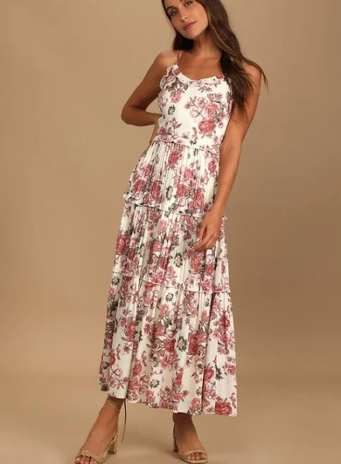 dress Lulus Rooting for Romance Cream Floral Print Tiered Maxi Dress XS eBay - theshespot $52.5