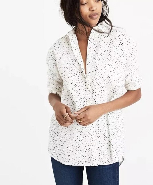 blouse Madewell Small White W/Black Mini Polka Dot Long Sleeve Button Up Shirt eBay $14.56