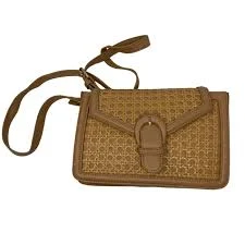bag Madison West Jolene Tan Crossbody Purse Bag Woven Rattan Detail Faux Leather eBay $18