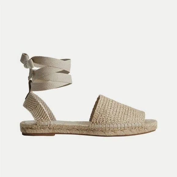 shoes Mango Espadrille Slide Sandal Cotton Jute Neutral Coastal Size 6.5 7 eBay - the_everyday_portal $32