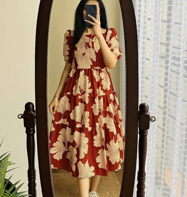 dress Maroon Tiered Maxi Dress With Cream Ginkgo Biloba Leaf Kurti Set For eBay $99.12