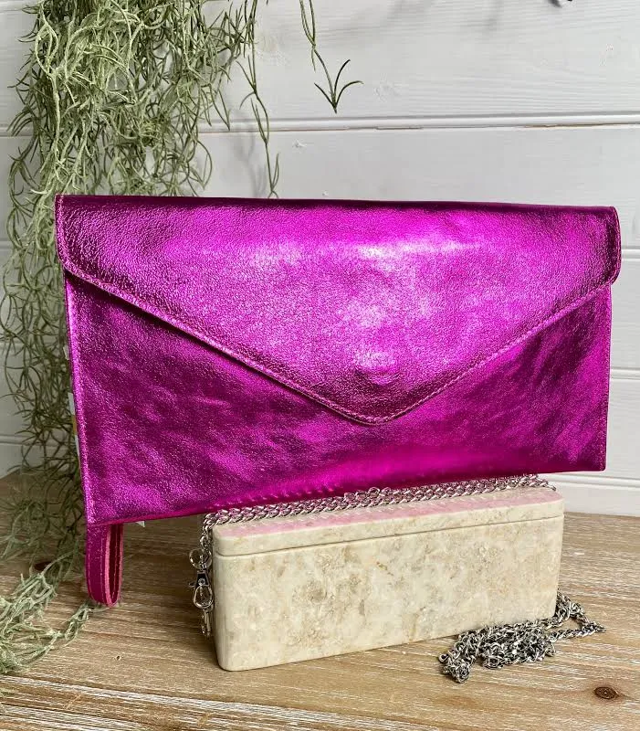 bag Metallic Leather Envelope Clutch with Detachable Chain Strap and Wrist Strap Etsy - Seller $50.64