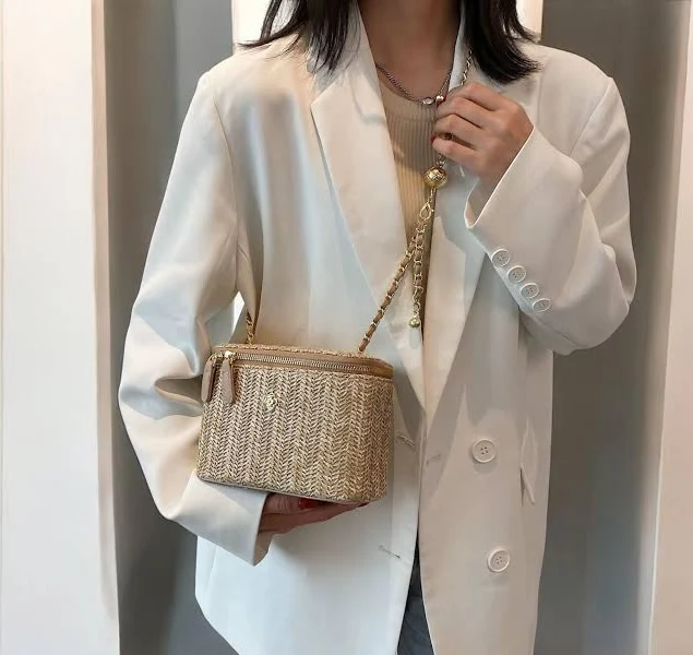 bag Mini Straw Crossbody Bag with Chain Strap Etsy - Seller $98.43