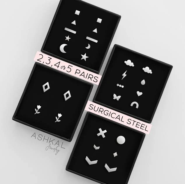 accessory Minimalist Surgical Steel Stud Earring Set Etsy - AshkalJewelry $22