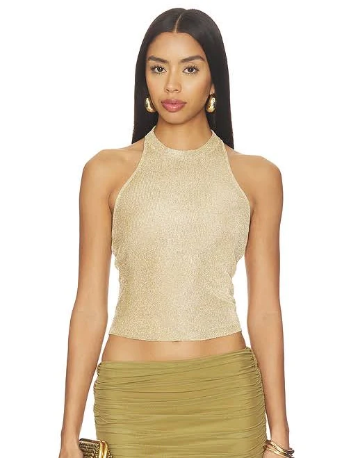top Minnie Metallic Knit Halter Top REVOLVE $148