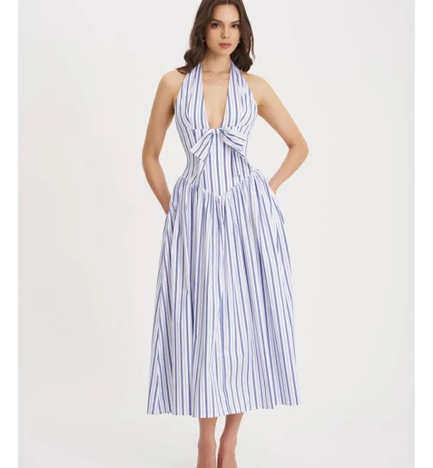 dress Miss Circle Mackenna Stripe Halter Smock Back Maxi Dress Macy's $249