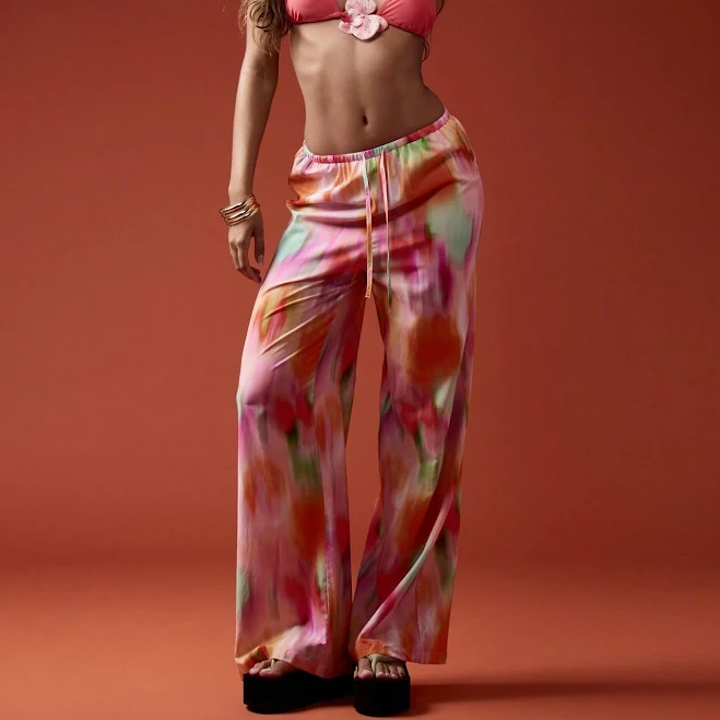 palazzo pants Missguided High Rise Flowy Wide Leg Watercolor Print Palazzo Pants missguided $19.22