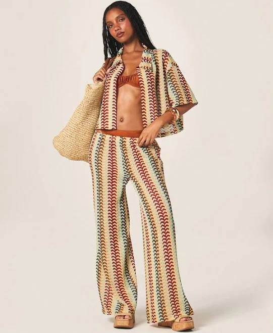 two piece set Missguided Retro Geometric Print Oversized Shirt and Wide Leg Palazzo Trouser Set missguided $19.26