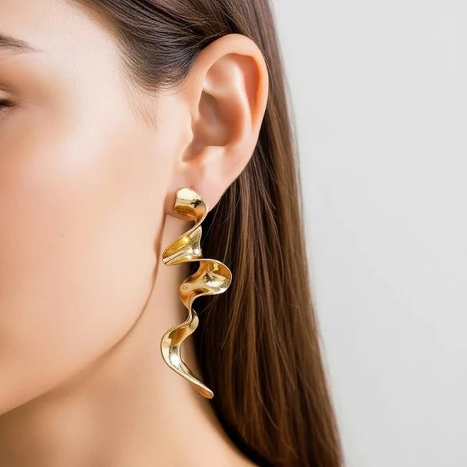 accessory Modern Abstract Sculptural Gold Spiral Earrings Etsy - Seller $29.9