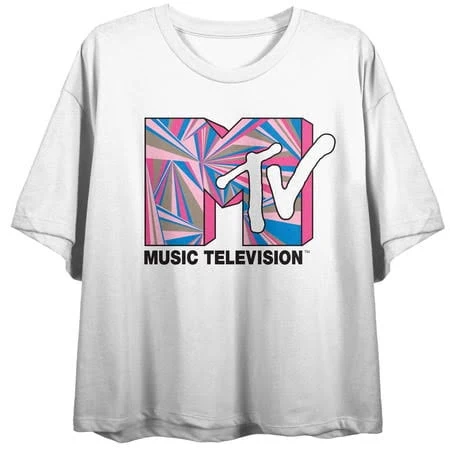 top MTV Pastel Logo Crew Neck Short Sleeve Crop Top Walmart - Coalition $19.99