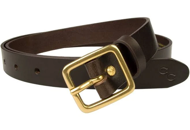 accessory Narrow Leather Belt with Brass Buckle Belt Designs USA $65