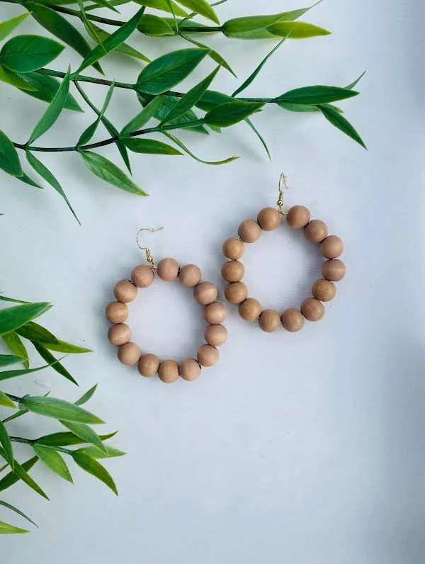accessory Natural Wood Bead Hoop Earrings Etsy - Seller $25