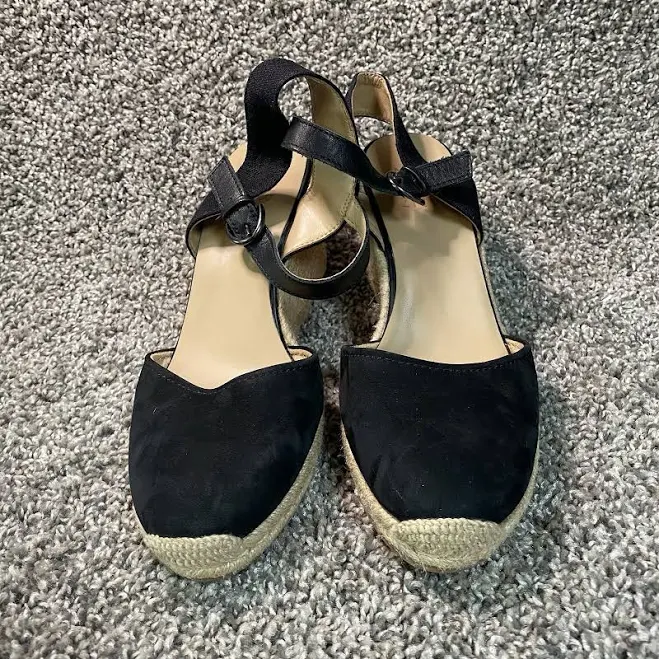 shoes Naturalizer Black Espardrille Ankle Straps With Jute Wedge Heel eBay - prodigaldaughters $15