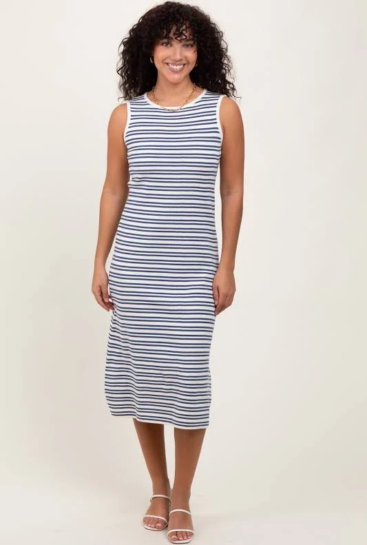 dress Navy Striped Knit Sleeveless Midi Dress PinkBlush Maternity $37