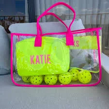 bag Neon Clear Tote with Pink Trim Monogram Mary $10