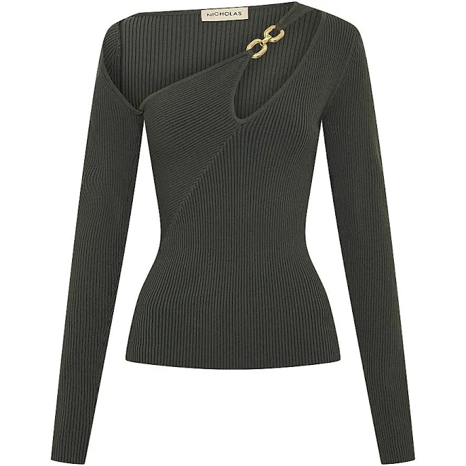 asymmetric neck top Nicholas The Label Women's Falda Asymmetric Double Ring Rib-Knit Top Saks Fifth Avenue $100.75
