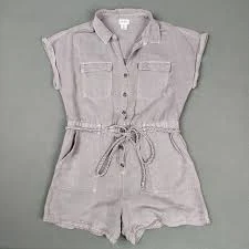 clothes Nicole Miller Linen Blend Romper Women Large Lavender Belted Beach Casual Button eBay $24.95
