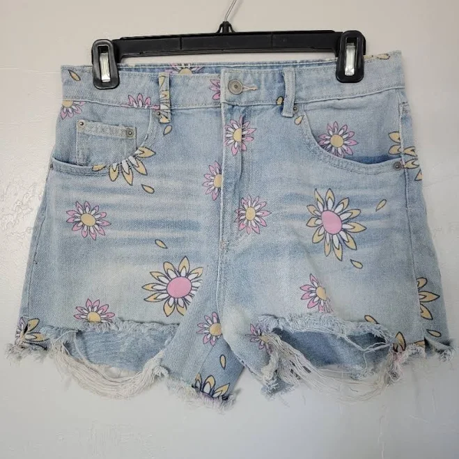 shorts No Boundaries Shorts | No Boundaries Sz 7 Light Wash Denim Jean Shorts Pink Yellow Flower Floral Print | Color: Blue/Pink | Size: 7j | Relovedclub's Poshmark $12