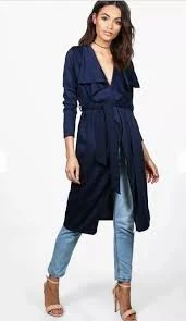 trench coat Nordstrom Leith Women's Soft Satin Trench Coat In Deep Sea Blue, Collared Belted eBay $50