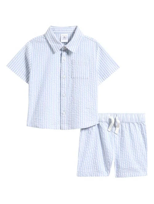 two piece set Nordstrom Seersucker Short Sleeve Button-Up Shirt & Drawstring Shorts Set Nordstrom $45