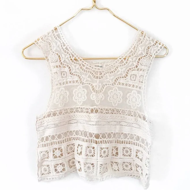 top Nordstrom Tops | Crochet Cream Open Knit Tank Crop Top | Color: Cream | Size: Xs | Meredith_Wade's Closet Poshmark $15