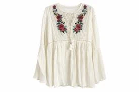 top Nostalgia Boho Peasant Blouse Embroidered Floral Cream Bell Sleeve Top NWT eBay $18.59